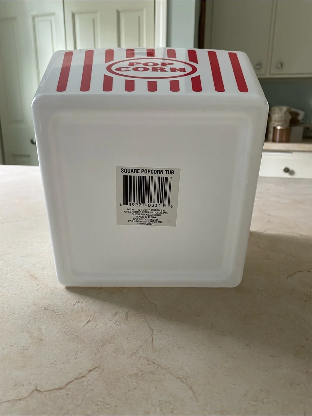 Classic Popcorn Square Tub - White with Red Stripe Vintage Design